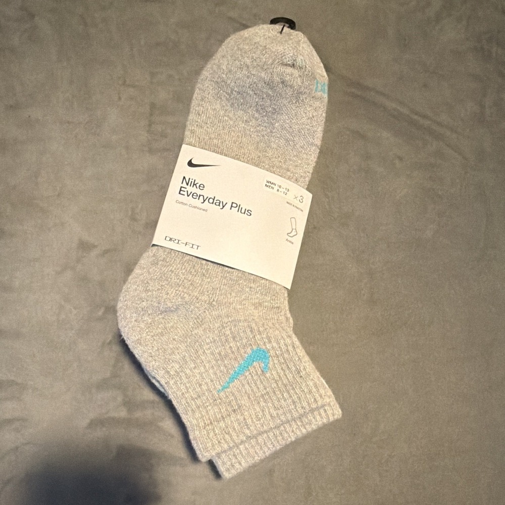 Nike Everyday + Ankle Socks 2 Pair Sz L (men's 8-12 women's 10-13) Grey/White